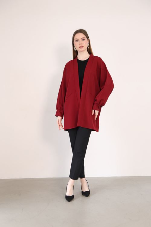 Cep Detay Atlas Hırka-Bordo