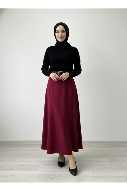 Kelebek Detaylı Etek-Bordo