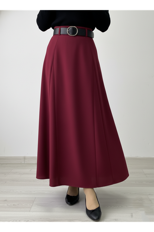 Kelebek Detaylı Etek-Bordo