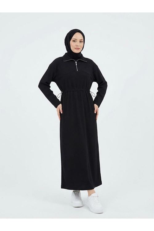 Beli Stoper Tünellii Elbise-Siyah