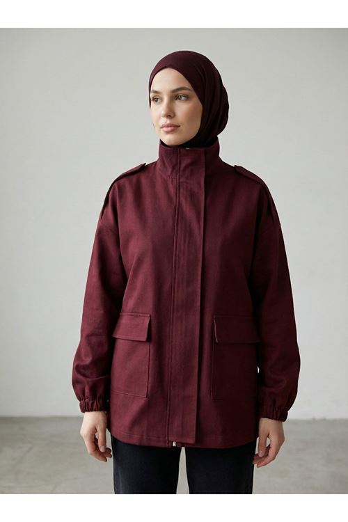 Apoletli Cep Kapaklı Ceket-Bordo
