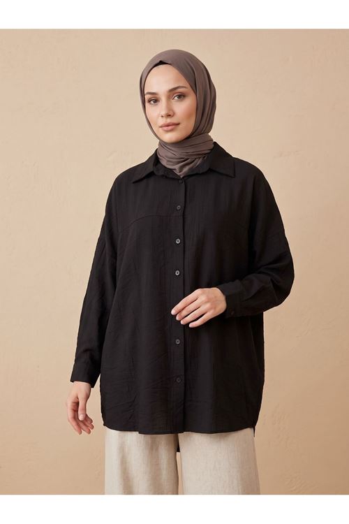 Ön Roba Detaylı Tunik-Siyah
