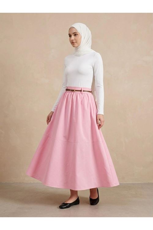 Büzgü Gazzeli Soft Etek-Pembe