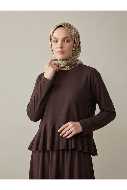 Volanlı Etekli Takım-Kahve