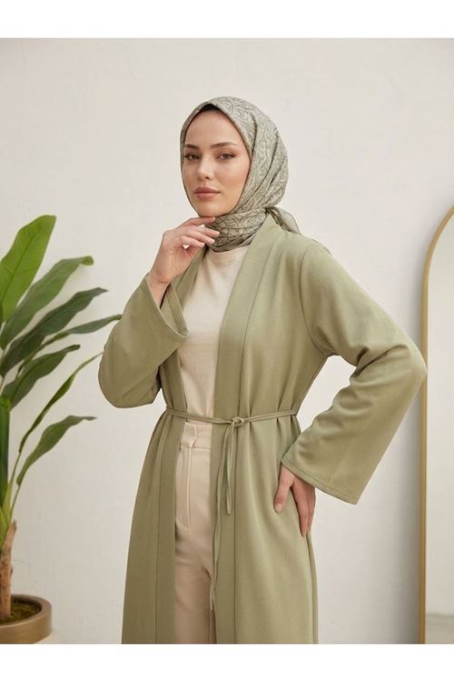 Kuşaklı Dabil Kumaş Kimono -Açık Haki