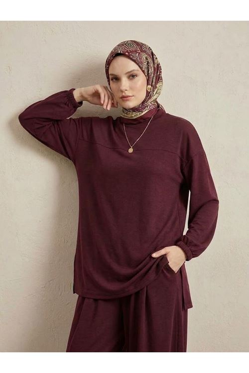Ön Roba Detay Şalvarlı Takım-Bordo