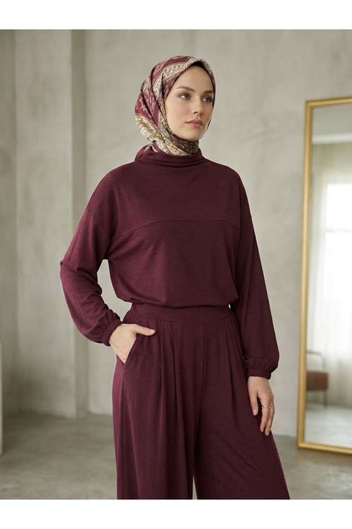 Ön Roba Detay Şalvarlı Takım-Bordo