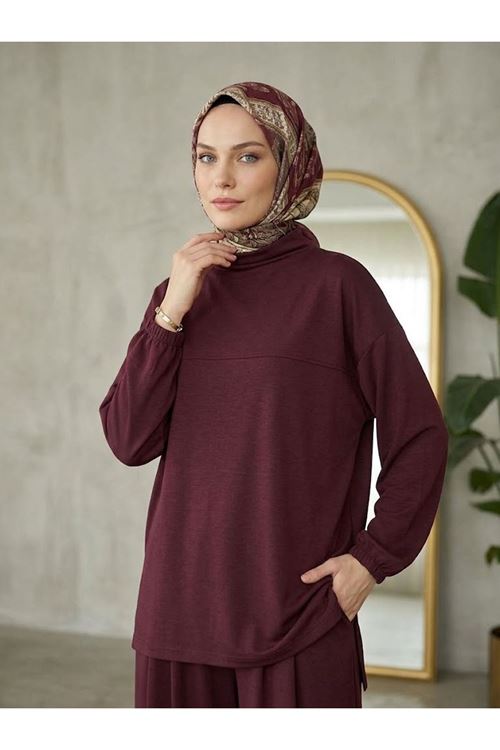 Ön Roba Detay Şalvarlı Takım-Bordo