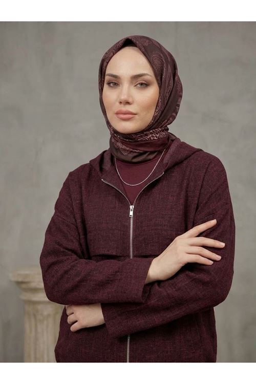 Kapşonlu Fermuarlı Tunik-Bordo