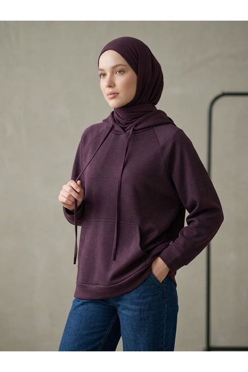 Kapşonlu Kanguru Cep Oysho Tunik-Bordo