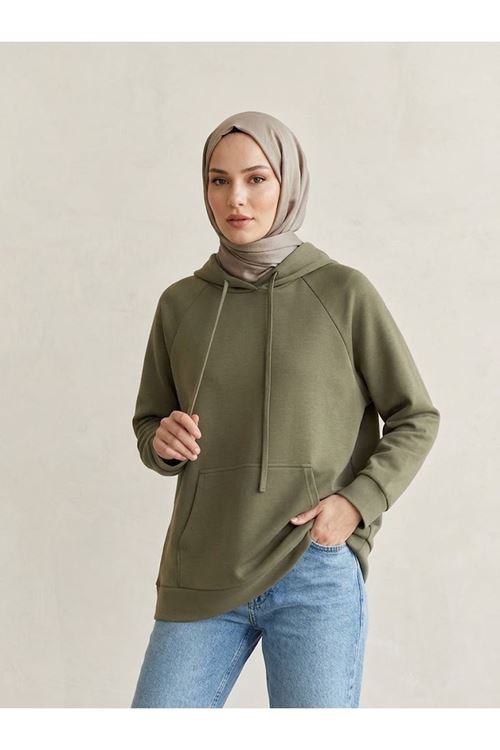 Kapşonlu Kanguru Cep Oysho Tunik-Haki