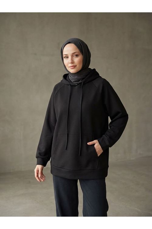 Kapşonlu Kanguru Cep Oysho Tunik-Siyah