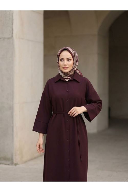 Takma Manşet Dabıl Elbise-Bordo
