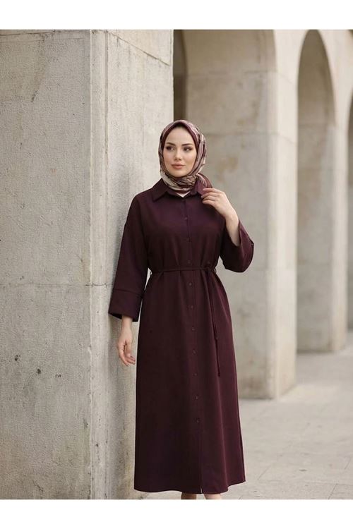 Takma Manşet Dabıl Elbise-Bordo