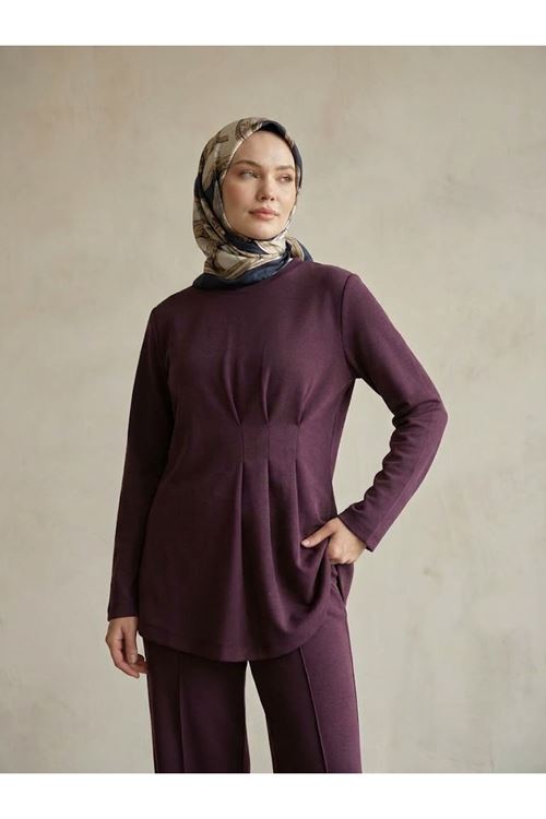 Önü Üç Derin Pileli Takım-Bordo