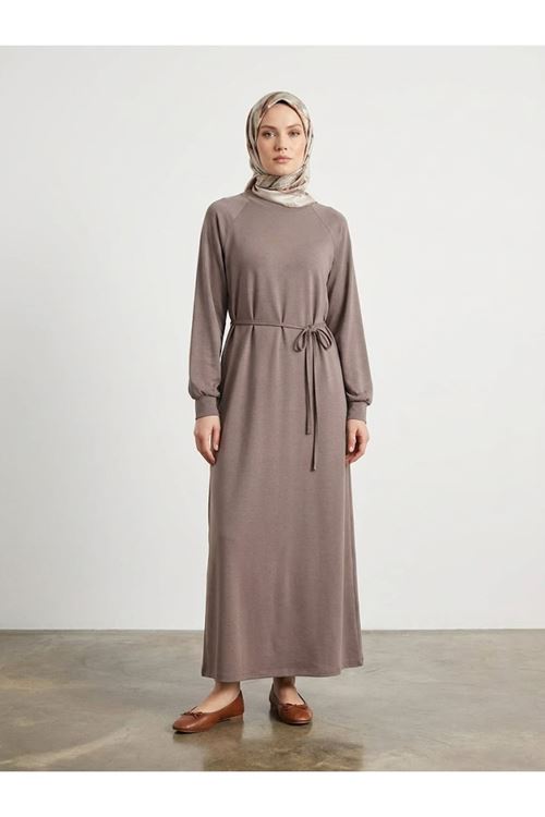Reglan Kol Pike Elbise-Açık Kahve