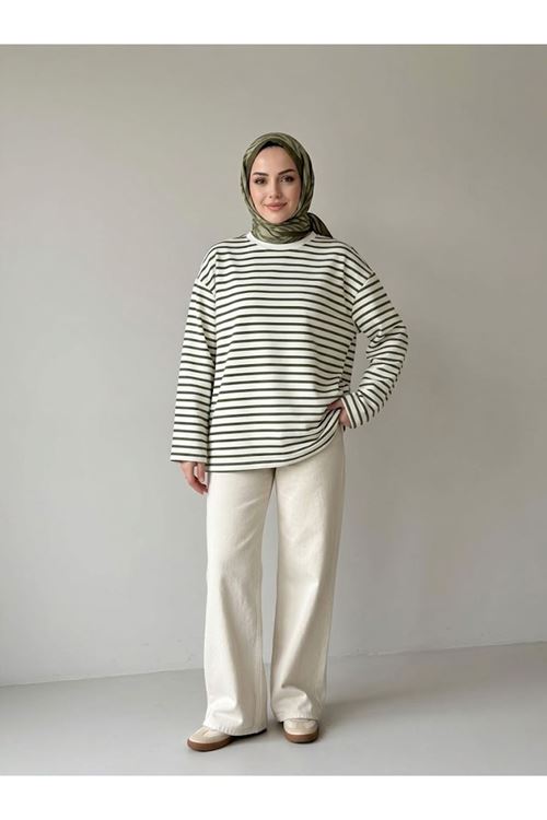 Çizgili Oysh Tunik-Haki