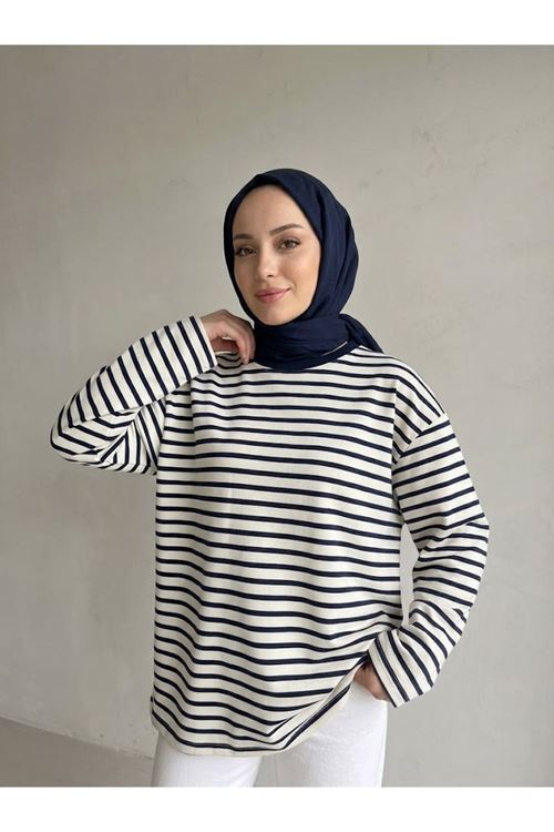 Çizgili Oysh Tunik-Lacivert