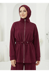 Beli Tünelli Pantolonlu Takım-Bordo