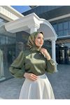 Arka Fermuar Detay Saten Tunik-Haki