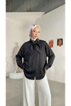 Yaka Detay Saten Tunik-Siyah