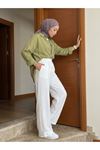 Cepli İp Detay Pantolon-Ekru