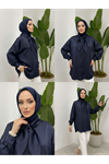 Yaka Detay Saten Tunik-Lacivert