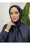 Yaka Detay Saten Tunik-Lacivert