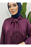 Yaka Detay Saten Tunik-Mürdüm