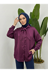 Yaka Detay Saten Tunik-Mürdüm