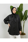 Yaka Detay Saten Tunik-Siyah