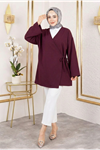 Yan Bağlamalı Atlas Tunik-Bordo