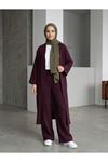 Lunsera Kadın Müslin Kumaş Kimono Pantolon Takım Açık Ön Rahat Kalıp Tesettür Takım-Bordo