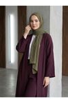 Lunsera Kadın Müslin Kumaş Kimono Pantolon Takım Açık Ön Rahat Kalıp Tesettür Takım-Bordo
