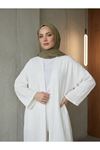 Lunsera Kadın Müslin Kumaş Kimono Pantolon Takım Açık Ön Rahat Kalıp Tesettür Takım-Ekru
