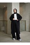 Lunsera Kadın Müslin Kumaş Kimono Pantolon Takım Açık Ön Rahat Kalıp Tesettür Takım-Siyah