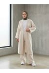 Lunsera Kadın Müslin Kumaş Kimono Pantolon Takım Açık Ön Rahat Kalıp Tesettür Takım-Taş