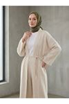 Lunsera Kadın Müslin Kumaş Kimono Pantolon Takım Açık Ön Rahat Kalıp Tesettür Takım-Taş