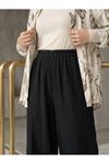 Lunsera Kadın Müslin Kumaş Geniş Paça Pantolon Lastikli Bel Günlük Tesettür Pantolon-Siyah