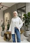 Lunsera Kadın Müslin Kumaş Ön Bağlama Detaylı Kimono Geniş Kol Tesettür Dış Giyim-Ekru