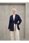 Lunsera Kadın Müslin Kumaş Cepsiz Kimono Bağlamalı Uzun Kollu Tesettür Kimono Rahat Kalıp- Lacivert