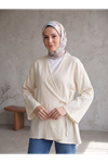 Lunsera Kadın Çilek Kumaş Kimono Bluz Yandan Bağlamalı Uzun Kollu Tesettür Bluz-Taş