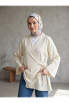Lunsera Kadın Çilek Kumaş Kimono Bluz Yandan Bağlamalı Uzun Kollu Tesettür Bluz-Taş