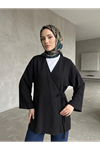Lunsera Kadın Çilek Kumaş Kimono Bluz Yandan Bağlamalı Uzun Kollu Tesettür Bluz-Siyah