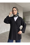 Lunsera Kadın Çilek Kumaş Kimono Bluz Yandan Bağlamalı Uzun Kollu Tesettür Bluz-Siyah