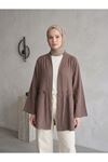 Lunsera Kadın Müslin Kumaş Açık Ön Kimono Büzgü Detaylı Geniş Kollu Tesettür Kimono-Duman