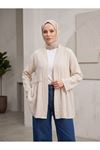 Lunsera Kadın Müslin Kumaş Açık Ön Kimono Büzgü Detaylı Geniş Kollu Tesettür Kimono-Taş