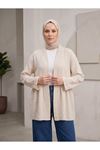 Lunsera Kadın Müslin Kumaş Açık Ön Kimono Büzgü Detaylı Geniş Kollu Tesettür Kimono-Taş