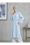 Lunsera Kadın Müslin Kumaş Oversize Uzun Tunik Rahat Kalıp Günlük Tesettür Tunik-Mavi