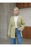 Lunsera Kadın Bürümcük Ağaç Kabuğu Kumaş Uzun Kollu Kimono Tesettür Hırka-YAĞ YEŞİLİ